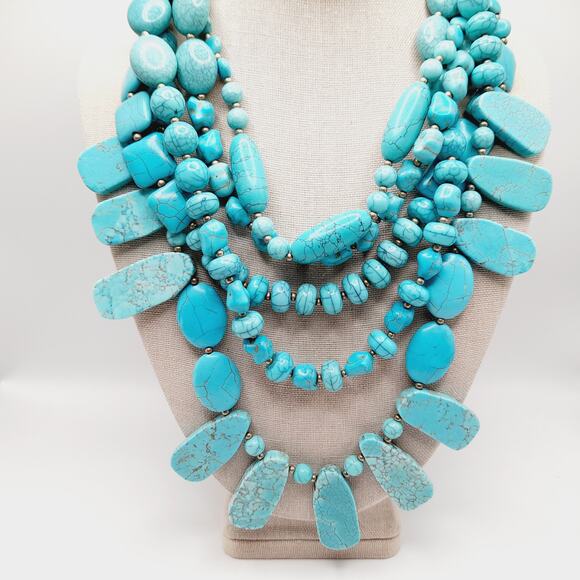 Chico’s Dyed Howlite Gemstone Statement Necklace 5 Strand 21” NWT - Picture 3 of 13